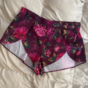 Victoria's Secret Burgundy Floral Sleep Shorts Silky with Slits Size Medium